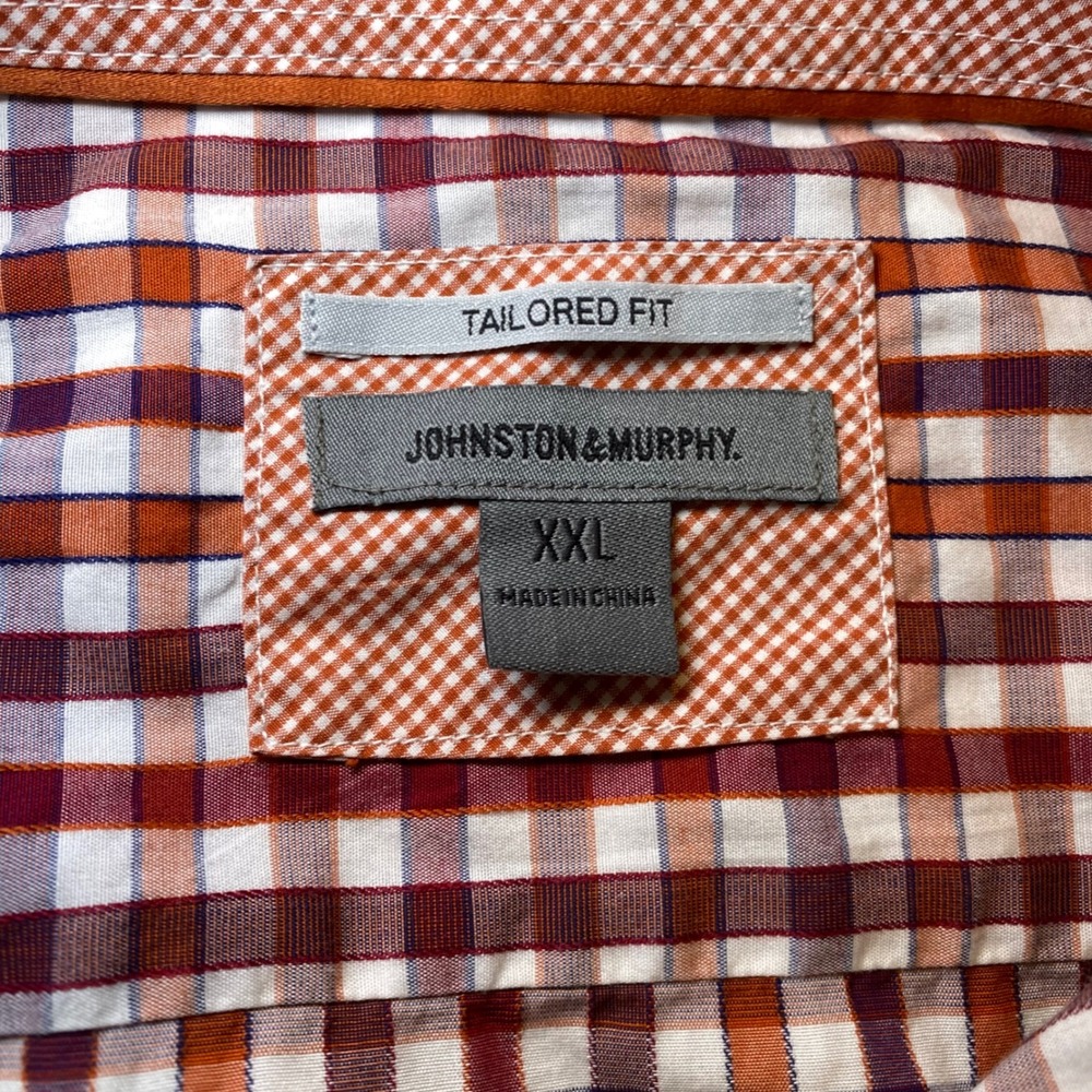 Johnston & Murphy Mens XXL Tailored Fit Gingham Button Down Shirt Orange Purple - Picture 3 of 9